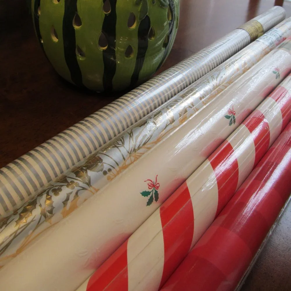 Vintage NEW Hallmark Wrapping Paper Holly Candy Cane ~ 5 Rolls New in Packages